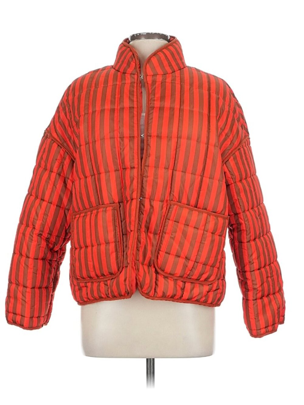 Red/Brown Striped Quilted Jacket, Size L